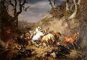 Hungry Wolves Attacking a Group of Horsemen, Eugene Verboeckhoven